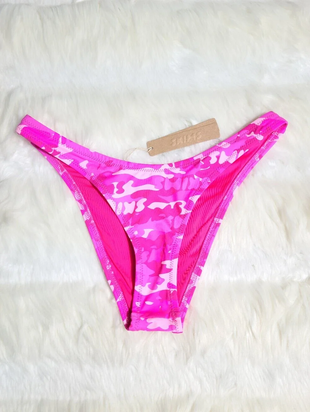 SKIMS Swim Cheeky Tanga Bottom Pink Camo Women XS NEW